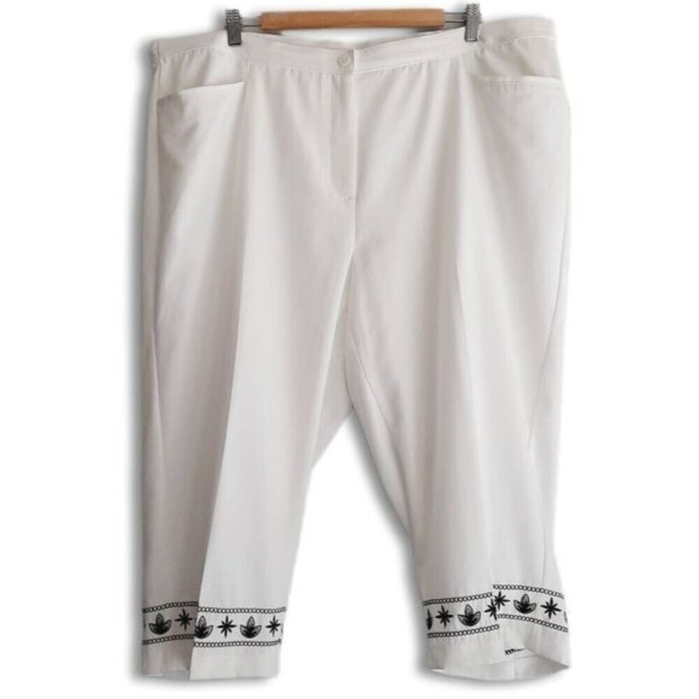CARROLL REED | Capri Crop Pants White & Black Embroidery Sz 20W Flawed